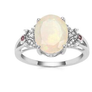 Ethiopian Opal Pink Tourmaline & White Zircon 9K White Gold Ring ATGW 2.20ct SZ8